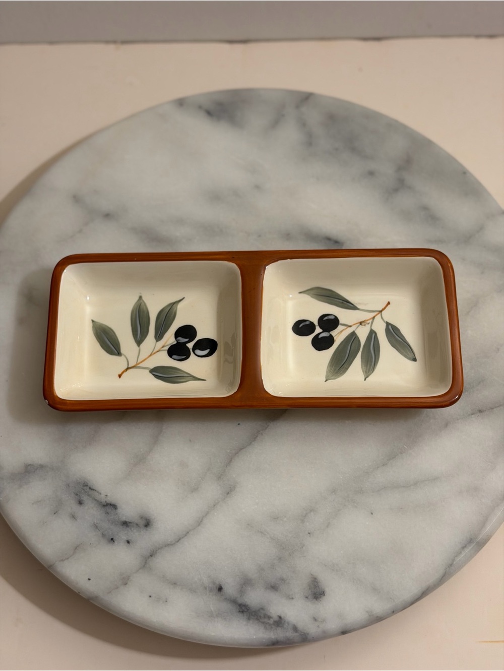 Double Dip Olive Branch Clay Serving Dish  Olive Motif